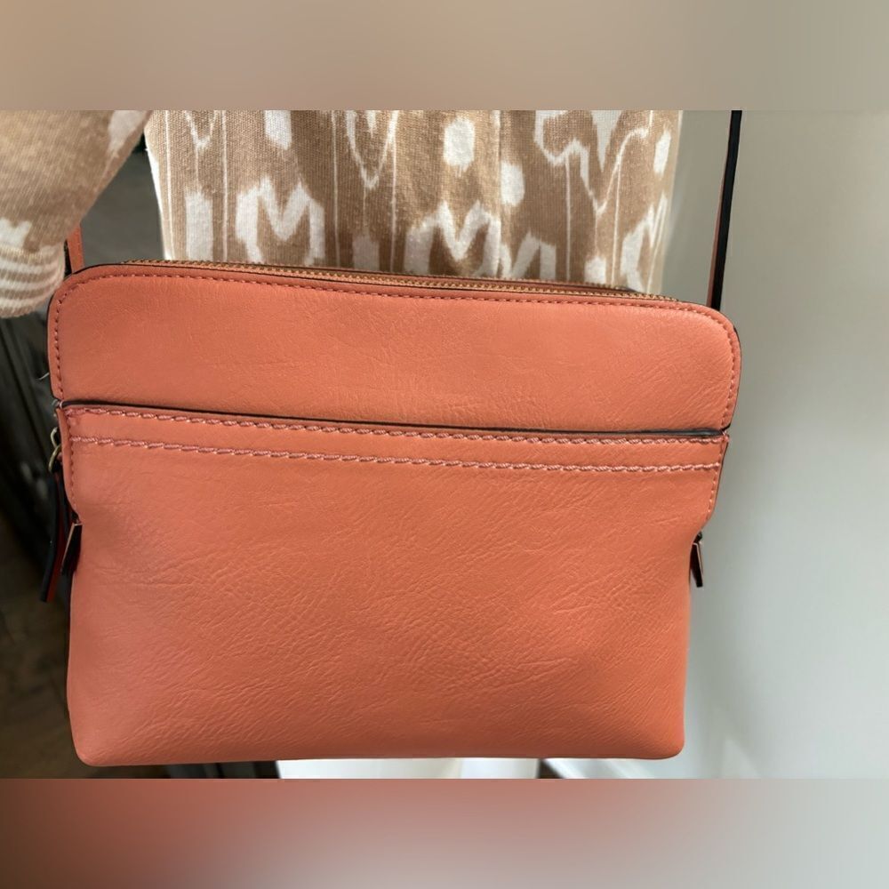 Dusty Orange Crossbody, 4 Zipper Compartments, 3 Slip Pockets, Adjustable Strap